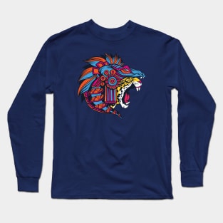 Huichol Aztec Jaguar Head Long Sleeve T-Shirt